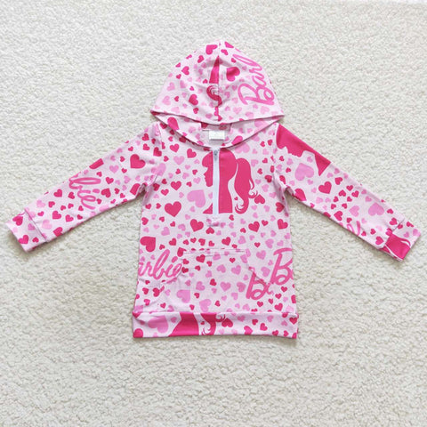 Girl pink barbie valentine's day hooded top