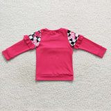 Long sleeve barbie checkered ruffle girls t shirt
