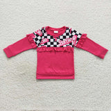 Long sleeve barbie checkered ruffle girls t shirt