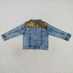 Button Sequins Little Girls Denim Jacket