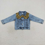 Button Sequins Little Girls Denim Jacket