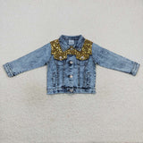 Button Sequins Little Girls Denim Jacket