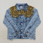 Button Sequins Little Girls Denim Jacket