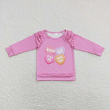 GT0425 baby girl clothes love valentines day T-shirt girl valentines day clothes top long sleee ruffles shirt
