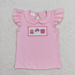 GT0501 baby girl clothes embroidery happy birthday girl summer tshirt