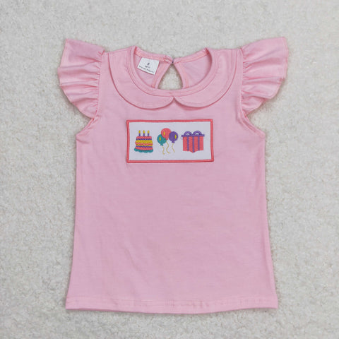 GT0501 baby girl clothes embroidery happy birthday girl summer tshirt