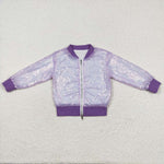 GT0559   baby girl clothes purple sequins girl winter coat top