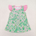 GT0561   baby girl clothes green painting girl summer tshirt tunic top