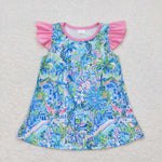 GT0563 pre-order baby girl clothes blue painting girl summer tshirt tunic top