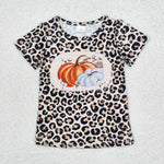 GT0688  toddler girl clothes pumpkin leopard print girl halloween top