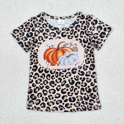 GT0688  toddler girl clothes pumpkin leopard print girl halloween top