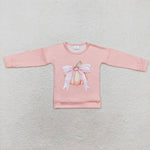 GT0692   toddler girl clothes pumpkin bow girl winter top shirt