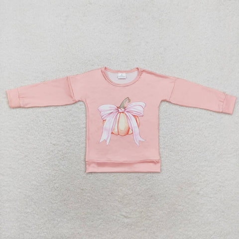 GT0692   toddler girl clothes pumpkin bow girl winter top shirt