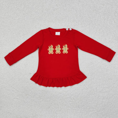 GT0702  toddler girl clothes embroidery gingerbread man girl christmas winter top shirt