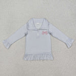 GT0886   toddler girl clothes embroidery bow girl winter pullover top