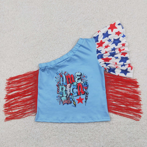 GT0942  toddler girl clothes america girl 4th of July patriotic summer top shirt