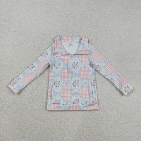 GT1062   toddler girl clothes blue florals girl winter pullover top