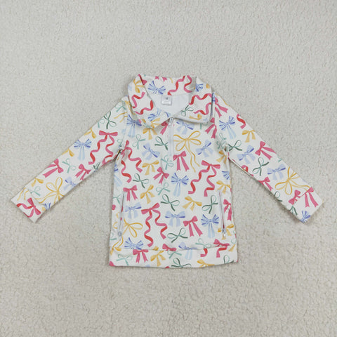 GT1065   toddler girl clothes bows print girl winter pullover top yoga clothes