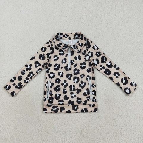 GT1072   toddler girl clothes black leopard print girl winter pullover top