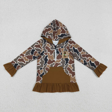 GT1132    toddler girl  clothes embroidery hunting camo girl  top hoodie
