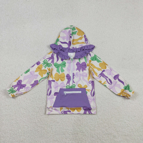 GT1222   toddler girl  clothes bows girl mardi gras winter top hoodie