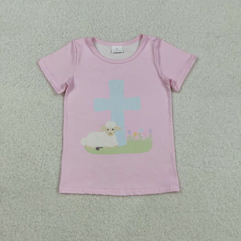 GT1394  baby girl clothes cross print girl easter summer top