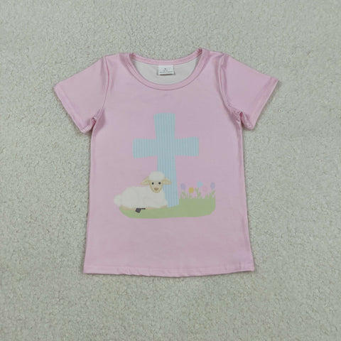 GT1394 baby girl clothes cross print girl easter summer top