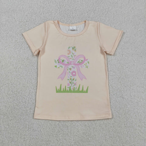 GT1397  baby girl clothes cross  print girl easter summer top