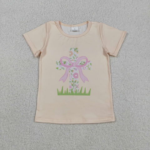 GT1397 baby girl clothes cross print girl easter summer top