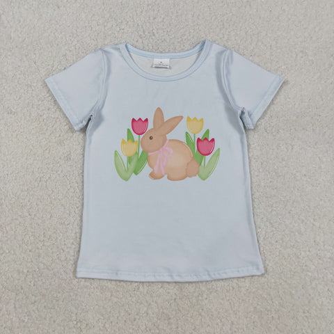 GT1398  baby girl clothes rabbit  print girl easter summer top