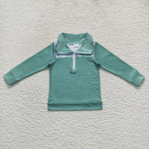 BT0335 green boots print boys shirt