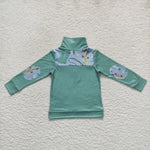 BT0335 green boots print boys shirt