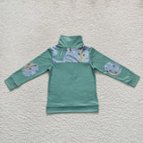 BT0335 green boots print boys shirt