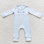 LR0583 long sleeve Christmas boy blue baby romper