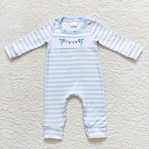 LR0583 long sleeve Christmas boy blue baby romper