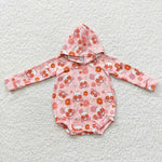 Skull flower long sleeve baby girl pink hoodie romper