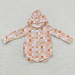 Flower orange checker infants hoodie romper