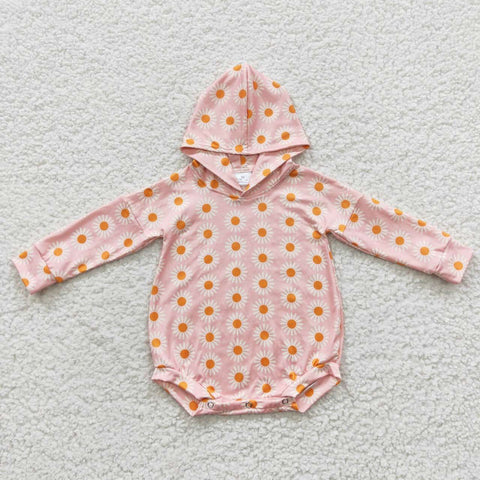 Toddler girl pink daisy hoodie romper