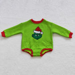 Kids green embroidery christmas romper