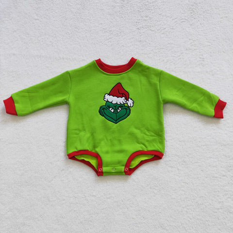 Kids green embroidery christmas romper