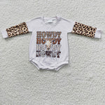 Howdy cow print leopard toddler long sleeve romper