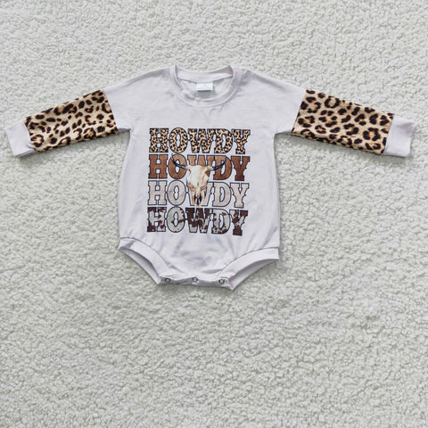 Howdy cow print leopard toddler long sleeve romper