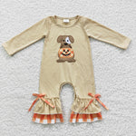 Dog pumpkin embroidery halloween toddler fall romper