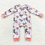 Cartoon cute infants girls pink zip romper