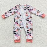 Cartoon cute infants girls pink zip romper