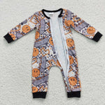 Little boys checkered skateboard zip romper