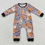 Little boys checkered skateboard zip romper