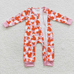 Pink checkered cartoon baby zip onesie romper