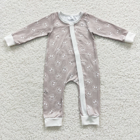 Long sleeve smile face baby zip romper