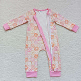 Toddler girl donuts pink zip romper